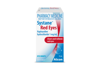 Systane Red Eyes Eye Drops bottle and product box