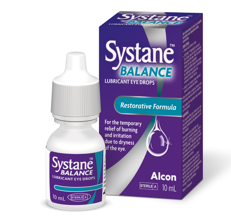 Systane Balance Lubricant Eye Drops bottle and product box