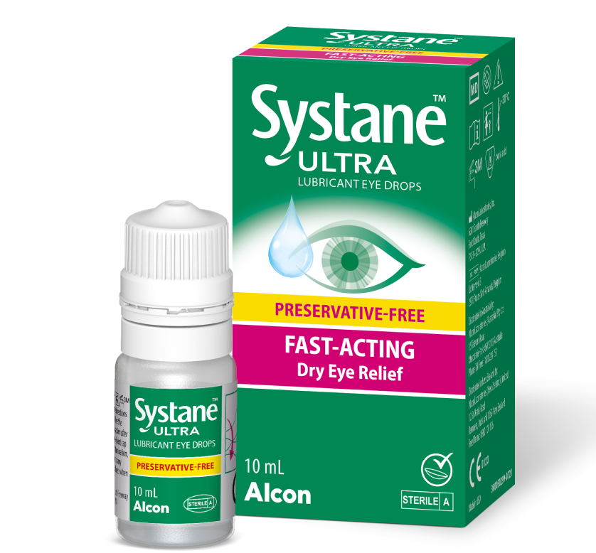 Systane Ultra Preservative Free 10mL Lubricant Eye Drops bottle and box