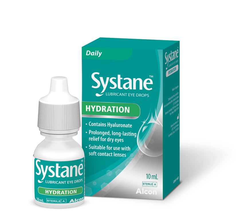 Systane Hydration 10mL Lubricant Eye Drops bottle and product box