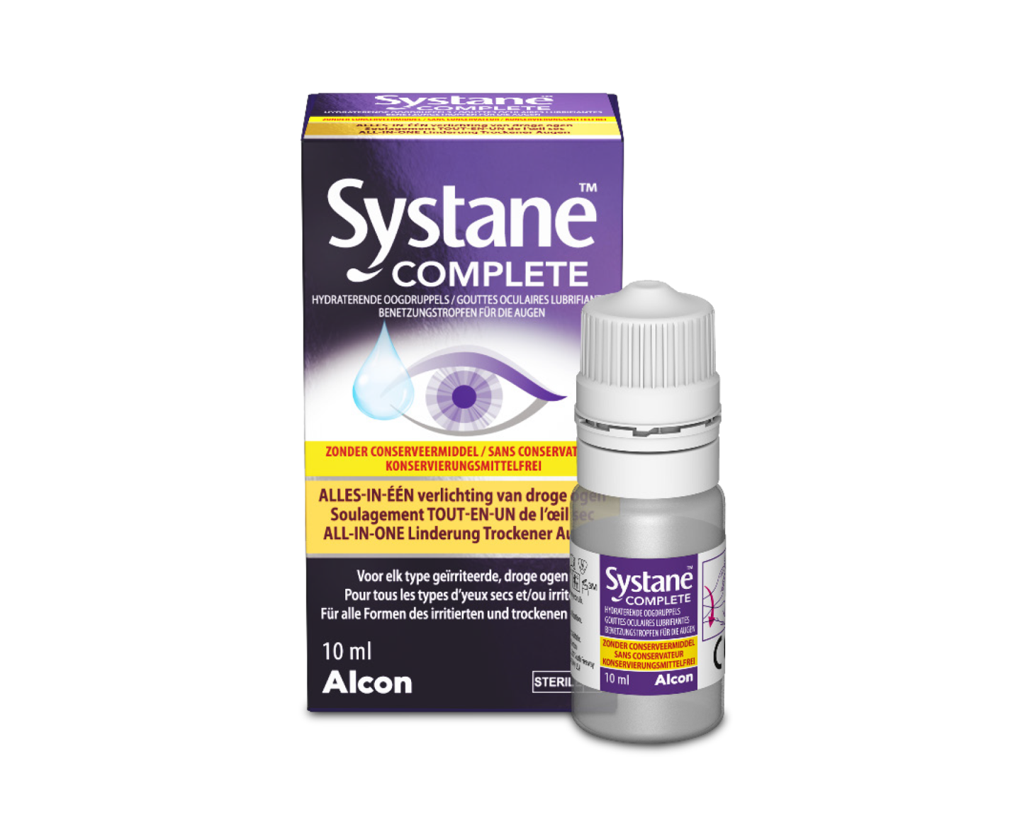 Boîte et flacon de gouttes oculaires SystaneTM Complete