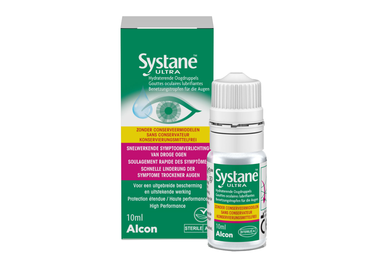 Boîte et flacon de gouttes oculaires SystaneTM Ultra sans conservateur