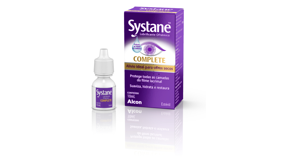 Caixa do produto e caixa do frasco do colírio Systane® Complete
