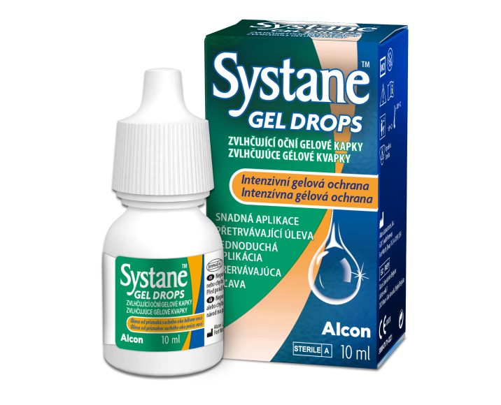 Krabička a lahvička očních kapek Systane® Gel Drops
