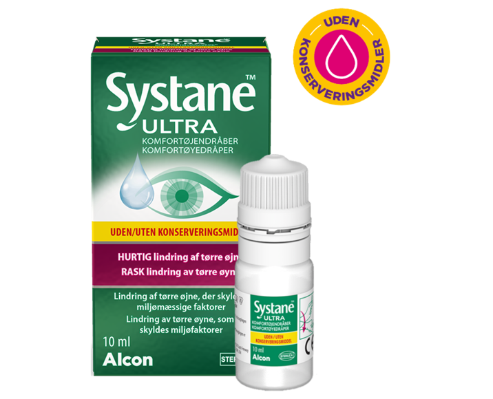Systane® Ultra øjendråber uden konserveringsmiddel, karton med multidosishætteglas og produktæske