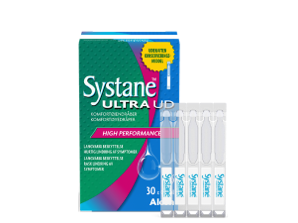 Systane® Ultra UD-øjendråber uden konserveringsmiddel, produktæske og karton med hætteglas