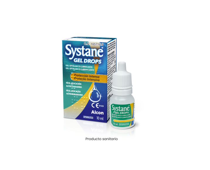Vial y caja de producto de Systane® Gel Drops