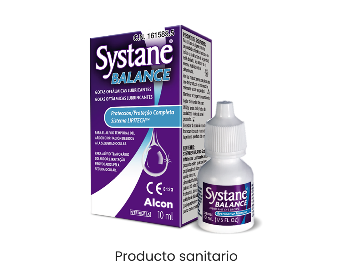 Gotas oftálmicas lubricantes Systane® Balance vial de producto y caja de producto