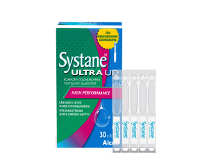 Säilöntäaineettomien Systane® Ultra UD silmätippojen tuotepakkaus ja pullolaatikko
