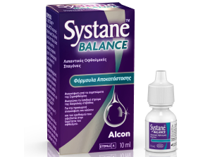 Οφθαλμικές σταγόνες Systane® Balance Eye Drops κουτί προϊόντος και φιαλίδιο
