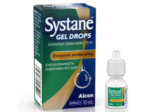 Oφθαλμικές σταγόνες Systane® Gel Drops  κουτί προϊόντος και φιαλίδιο