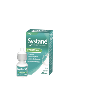 Systane® Hydration Daily Lubricant Eye Drops vial carton and product box