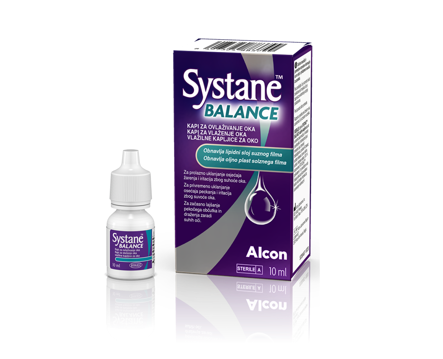 Systane® BALANCE kapi za ovlaživanje oka, kutija proizvoda i kartonska kutija bočice
