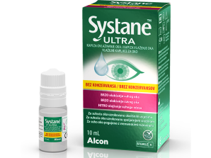 Systane® Ultra bez konzervansa kapi za ovlaživanje oka - kartonska ambalaža za bočicu i kutija proizvoda.