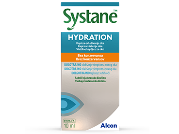 Systane® Hydration bez konzervansa kapi za ovlaživanje oka - kartonska ambalaža za bočicu i kutija proizvoda