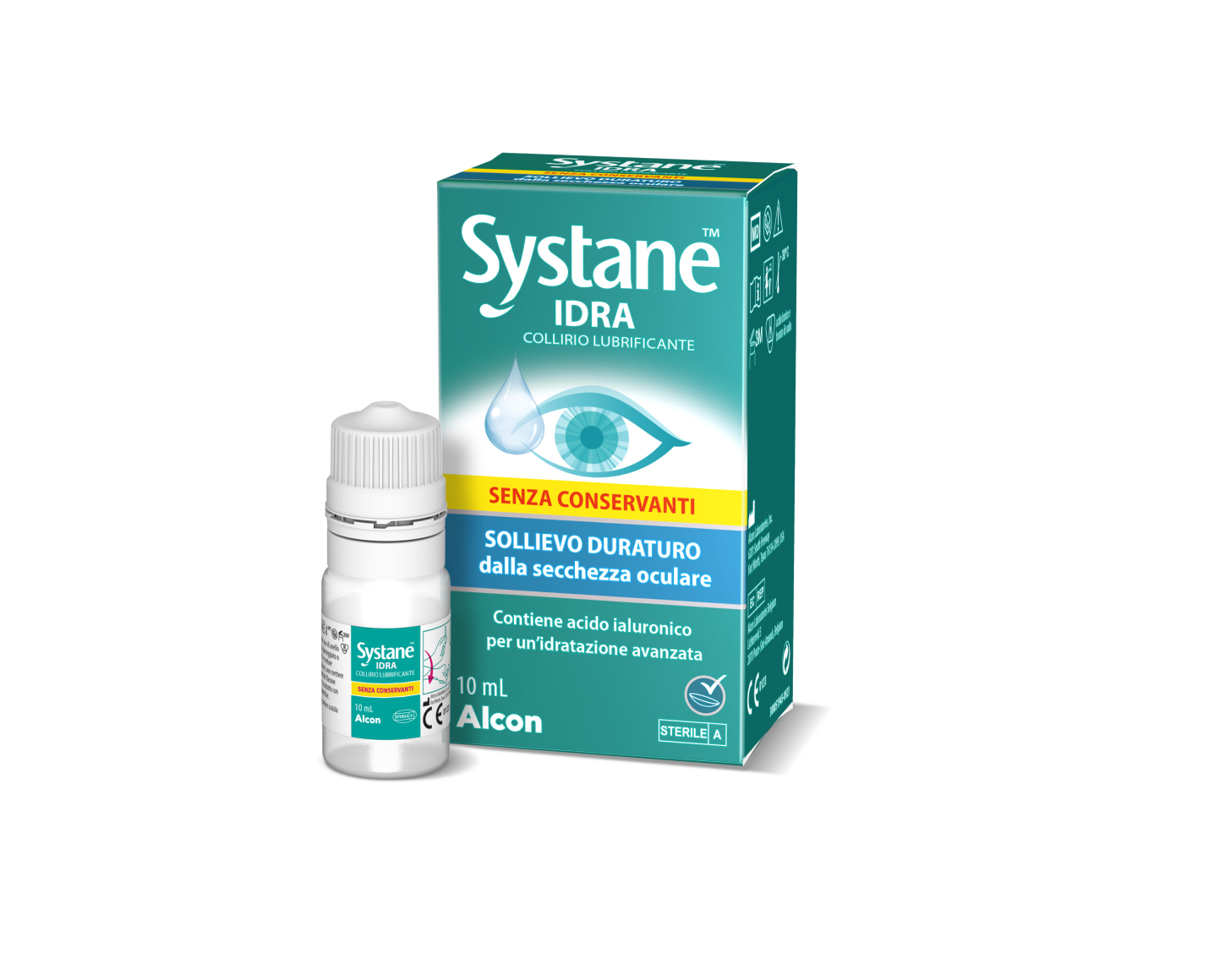 Confezione prodotto e contenitore fiale multidose Gocce occhi Systane® IDRA senza conservanti
