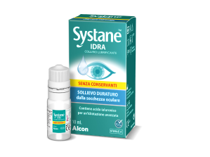 Confezione prodotto e contenitore fiale multidose Gocce occhi lubrificanti Systane® IDRA senza conservanti