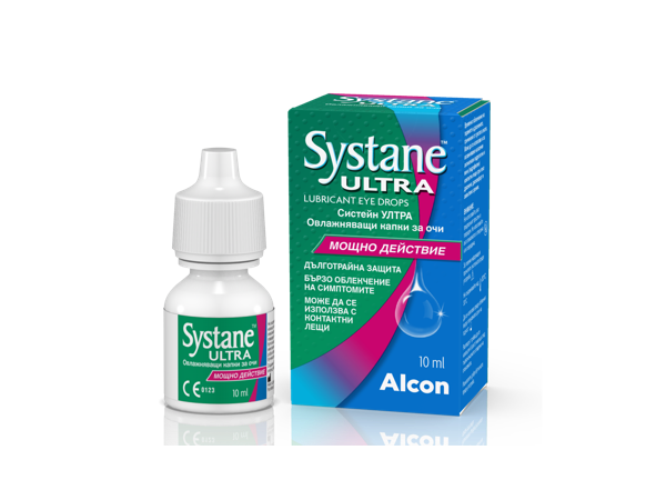 Systane ULTRASystane® Ultra лубрикантни капки за очи картонска амбалажа со производ и повеќе дози