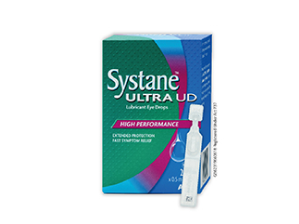 Systane® Ultra UD Preservative-free Lubricant Eye Drops vial and product box