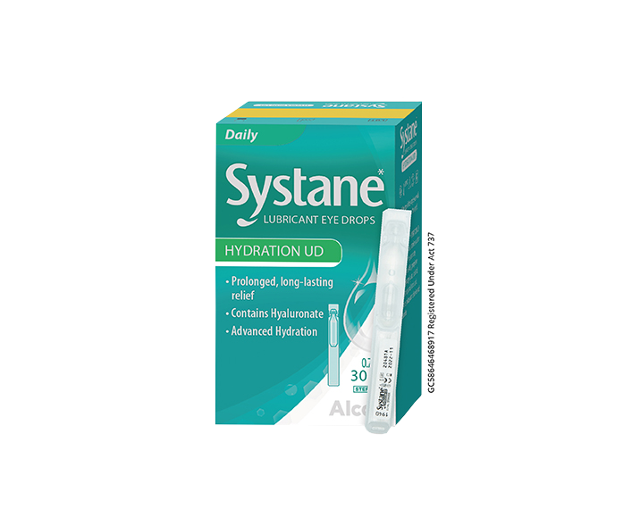 Systane® Hydration UD Preservative-free Lubricant Eye Drops vial carton and product box