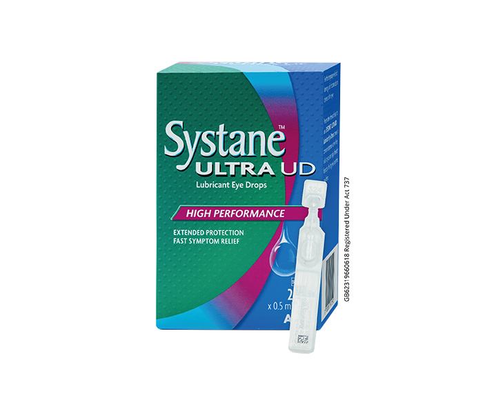 Systane® Ultra UD Preservative-free Lubricant Eye Drops 30 ct unite dose vial carton and product box