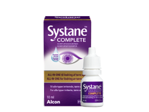 Systane® Complete-øyedråper produkteske og hetteglasseske