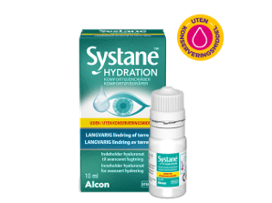 Systane® Hydration uten konserveringsmiddel-komfortøyedråper hetteglasseske og produkteske