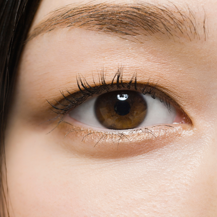 Close up of a green eye looking up