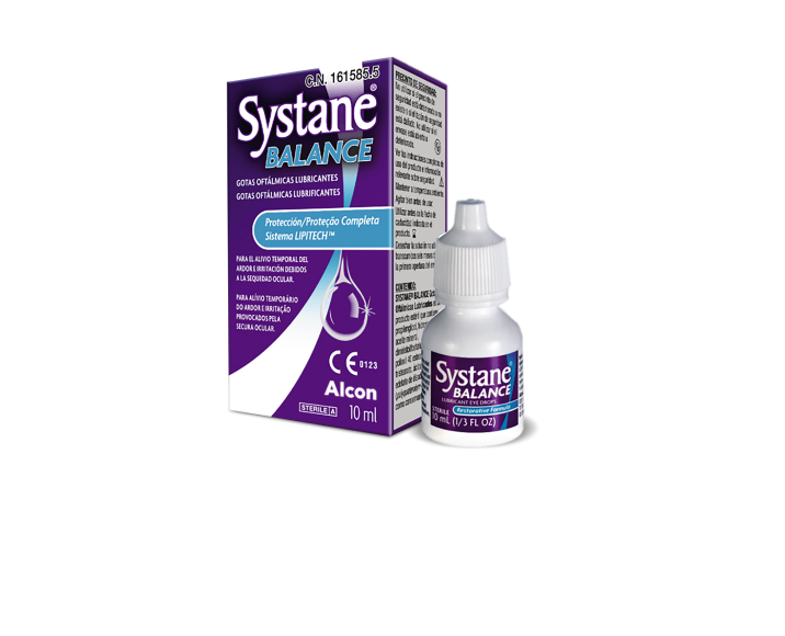 Caixa do produto e frasco de Gotas Oftálmicas Lubrificantes Systane® Balance