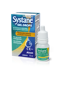 Caixa do produto e frasco de Gel Oftálmico Systane® Gel Drops