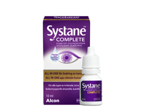 Systane® Complete ögondroppar, produktförpackning och kartong till flaska