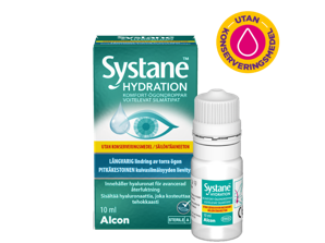 Systane® Hydration utan konserveringsmedel, smörjande ögondroppar, kartong till flaska och produktförpackning