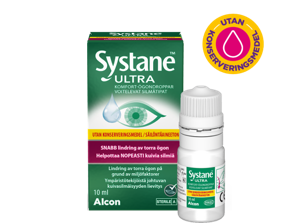Systane® Ultra utan konserveringsmedel, smörjande ögondroppar, kartong till flaska och produktförpackning