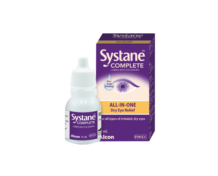 Systane® Complete Lubricant Eye Drops vial carton and product box