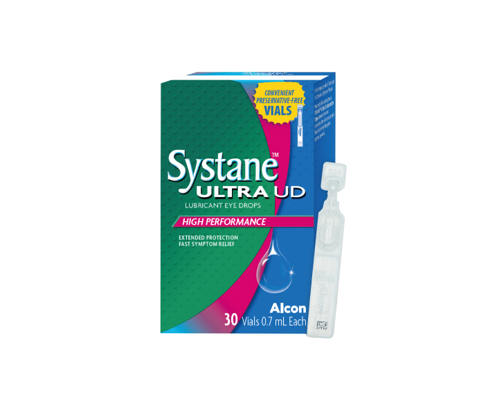 Systane® Ultra UD Preservative-free Lubricant Eye Drops 30 ct unite dose vial carton and product box