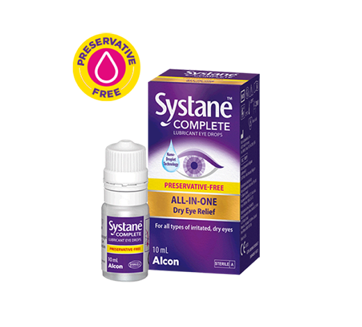 Systane® COMPLETE Preservative-Free Lubricant Eye Drops vial carton and product box