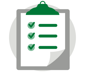 An icon of a clipboard with items checked off a list.
