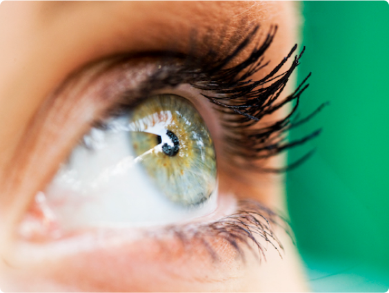 Primer plano de un ojo verde mirando hacia arriba