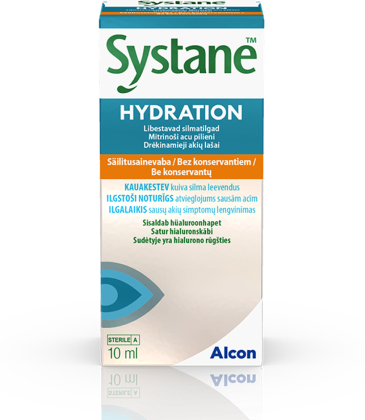 Alconi Systane Hydration säilitusaineta silmatilkade tootepakend