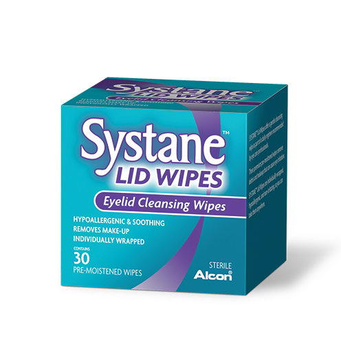 Systane Lid Wipes, Eyelid Cleansing Wipes product box by Alcon