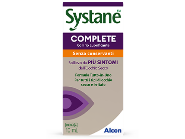 Confezione prodotto e contenitore fiale multidose Gocce occhi Systane® Complete senza conservanti