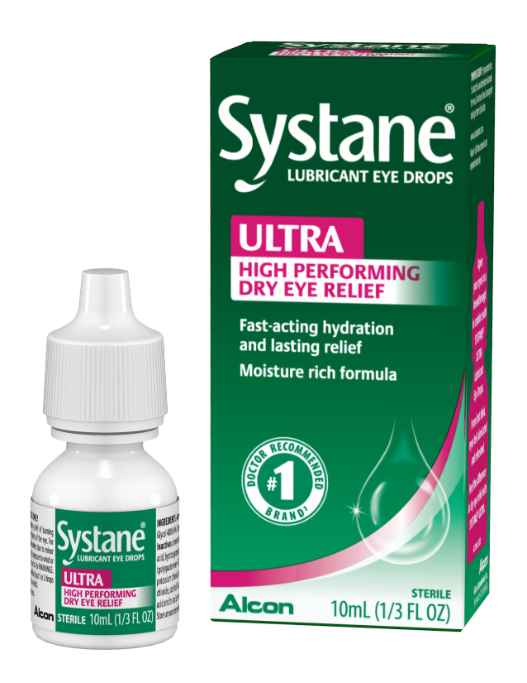 Systane Ultra High Performing Dry Eye Relief Lubricant Eye Drops product box by Alcon