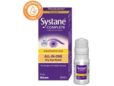 Systane® COMPLETE Preservative-Free Lubricant Eye Drops vial carton and product box