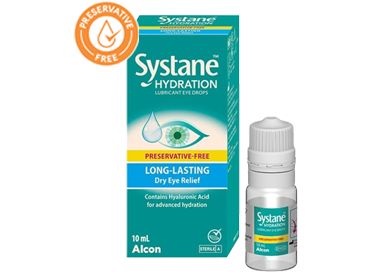 Systane® Hydration Preservative-free Lubricant Eye Drops vial and product box