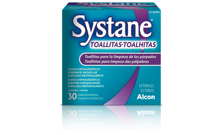 Caixa de produtos de Toalhitas para Pálpebras Systane™, toalhitas de limpeza para pálpebras