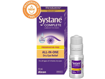 Systane® COMPLETE Preservative-Free Lubricant Eye Drops vial carton and product box