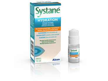 Nové balenie a krabička zvlhčujúcich očných kvapiek Systane® Hydration bez konzervačných látok