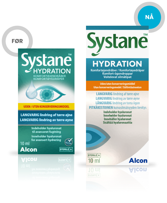 Da og nå Systane Hydration (konserveringsfri) dobbeltpakning øyedråper fra Alcon for langvarig lindring av tørt øye