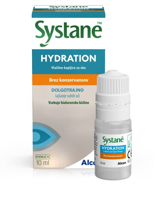 Prej in potem embalaža Systane Hydration PF kapljice za oči 