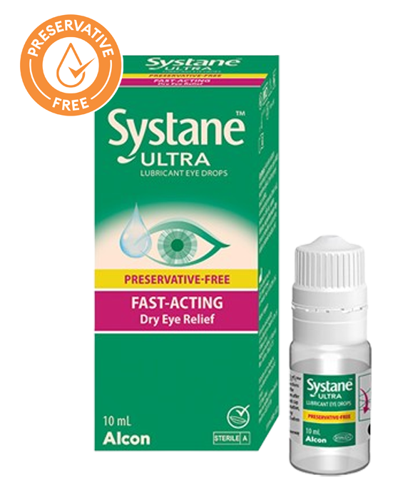 Systane® Ultra Preservative-free Lubricant Eye Drops vial carton and product box